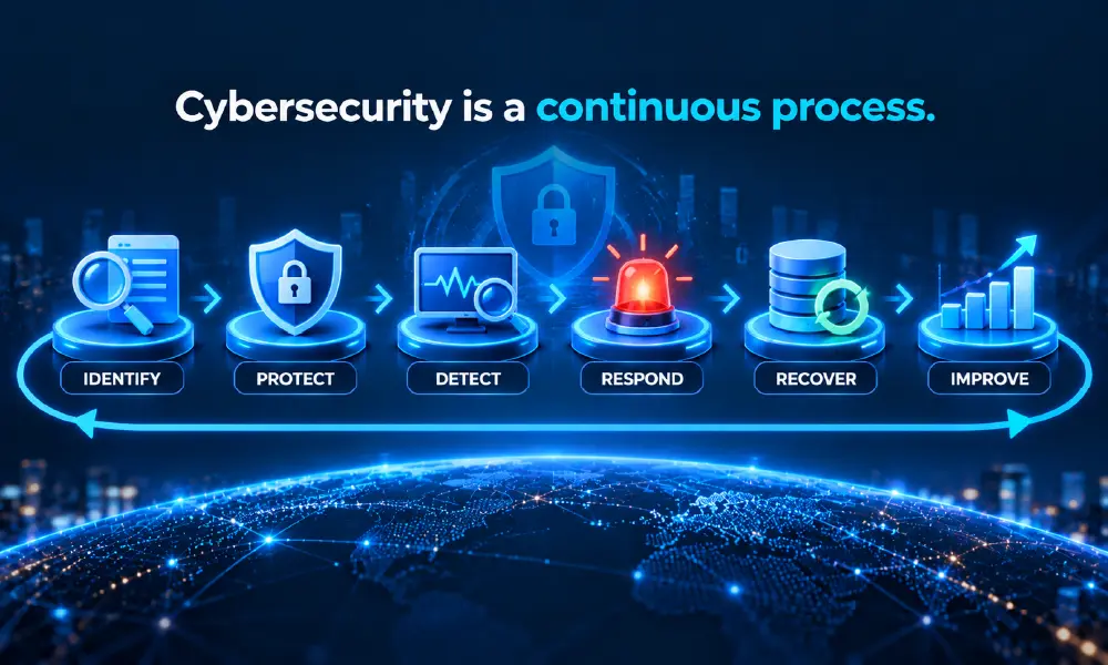 Cybersecurity resilience lifecycle from identification to recovery